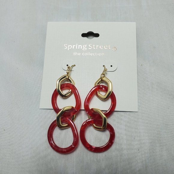 Nordstrom chain link fishhook drop earring red and gold - Picture 3 of 4